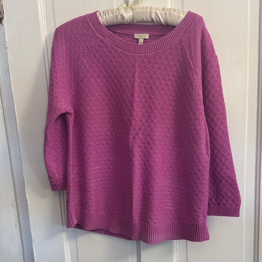 Talbots Bright Thistle Pointelle Crewneck Sweater